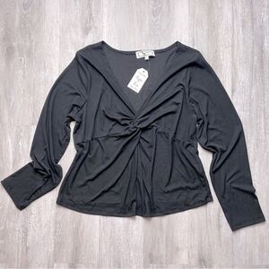 Women's 2X NWT Plus Size Black Front Twist Long Sleeve V Neck Top